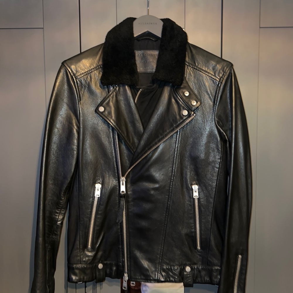 Mens Rare AllSaints Leather Jacket. PROSPECT LEATHER BIKER. Size Extra Small.